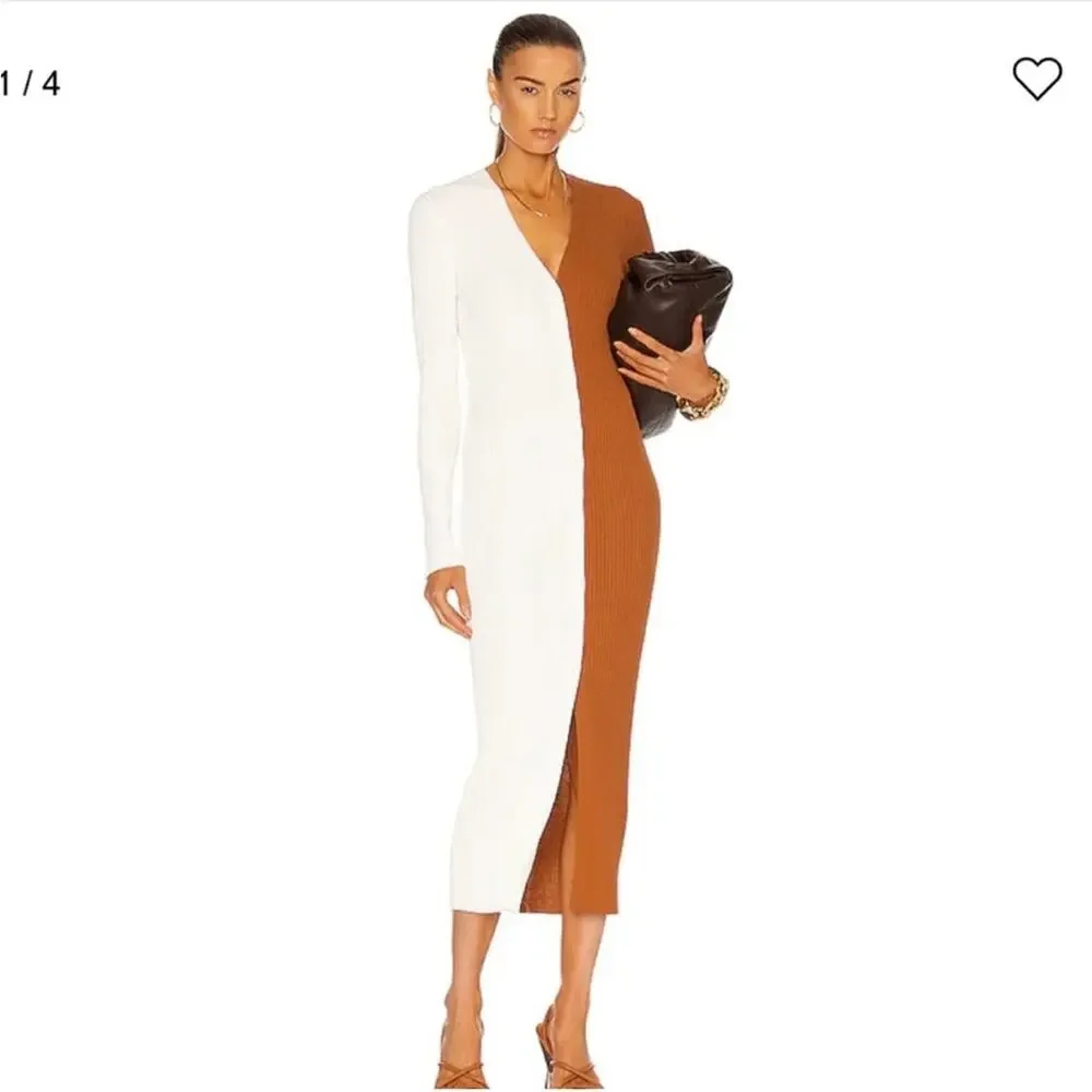 Staud Shoko Sweater Dress in Tan White L - Picture 6 of 9